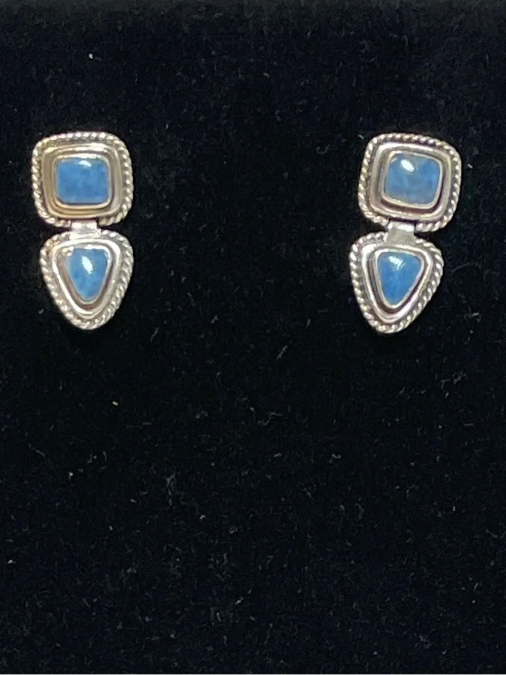 Vintage Sterling Silver Native Am Style THAILAND BLUE STONE Post EARRINGS, 9.43g